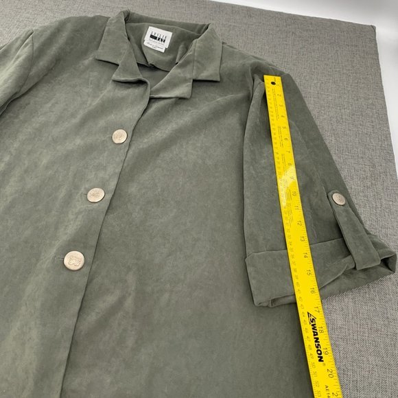 Vintage Leslie Fay Suede Button Down Blouse Green Sz 16WP Collared 3/4th Sleeves - Picture 8 of 13